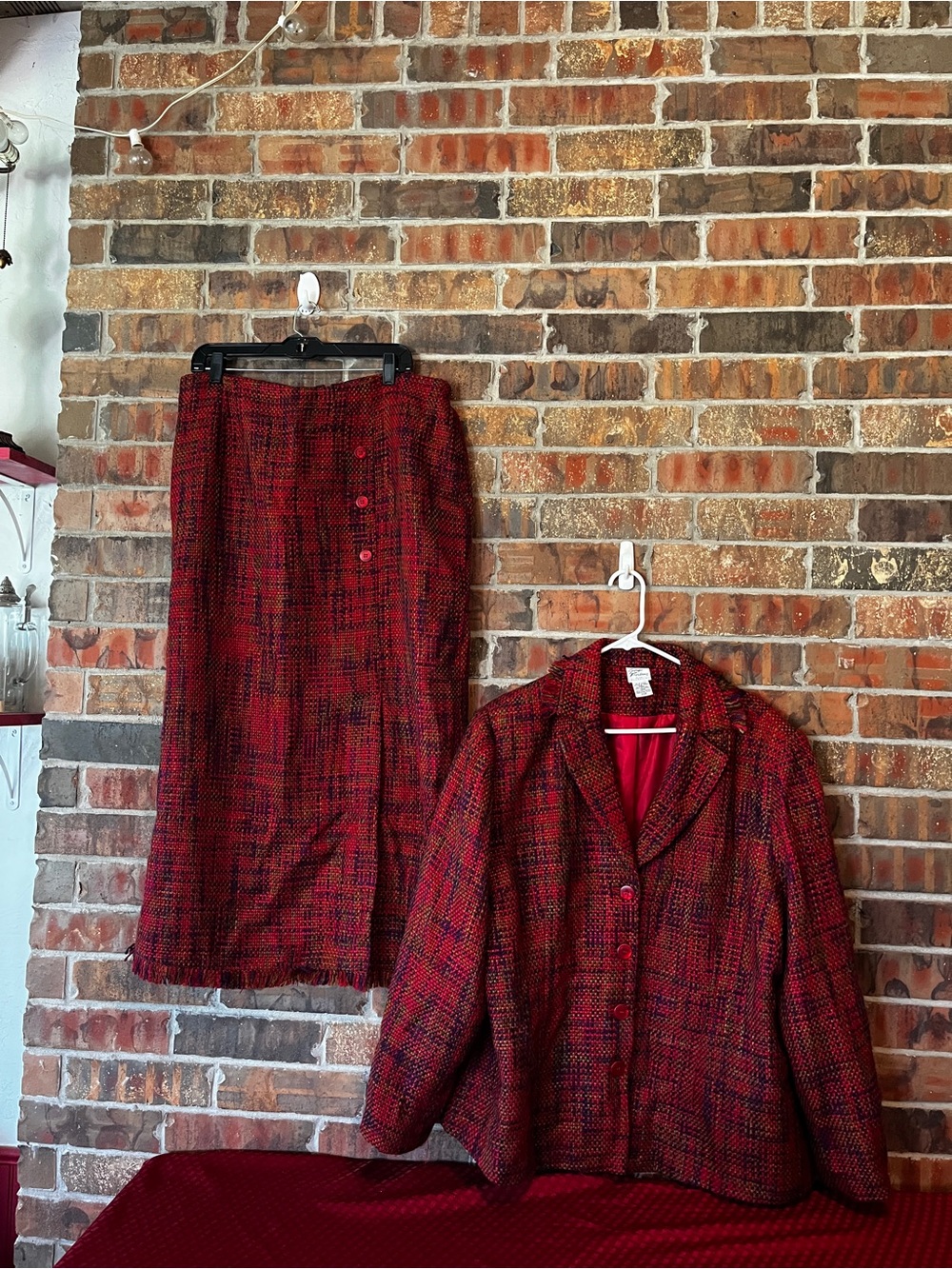 vibrant red multicolor Women’s tweed blazer Suit Skirt Giorgio Fiorline Sz:20W